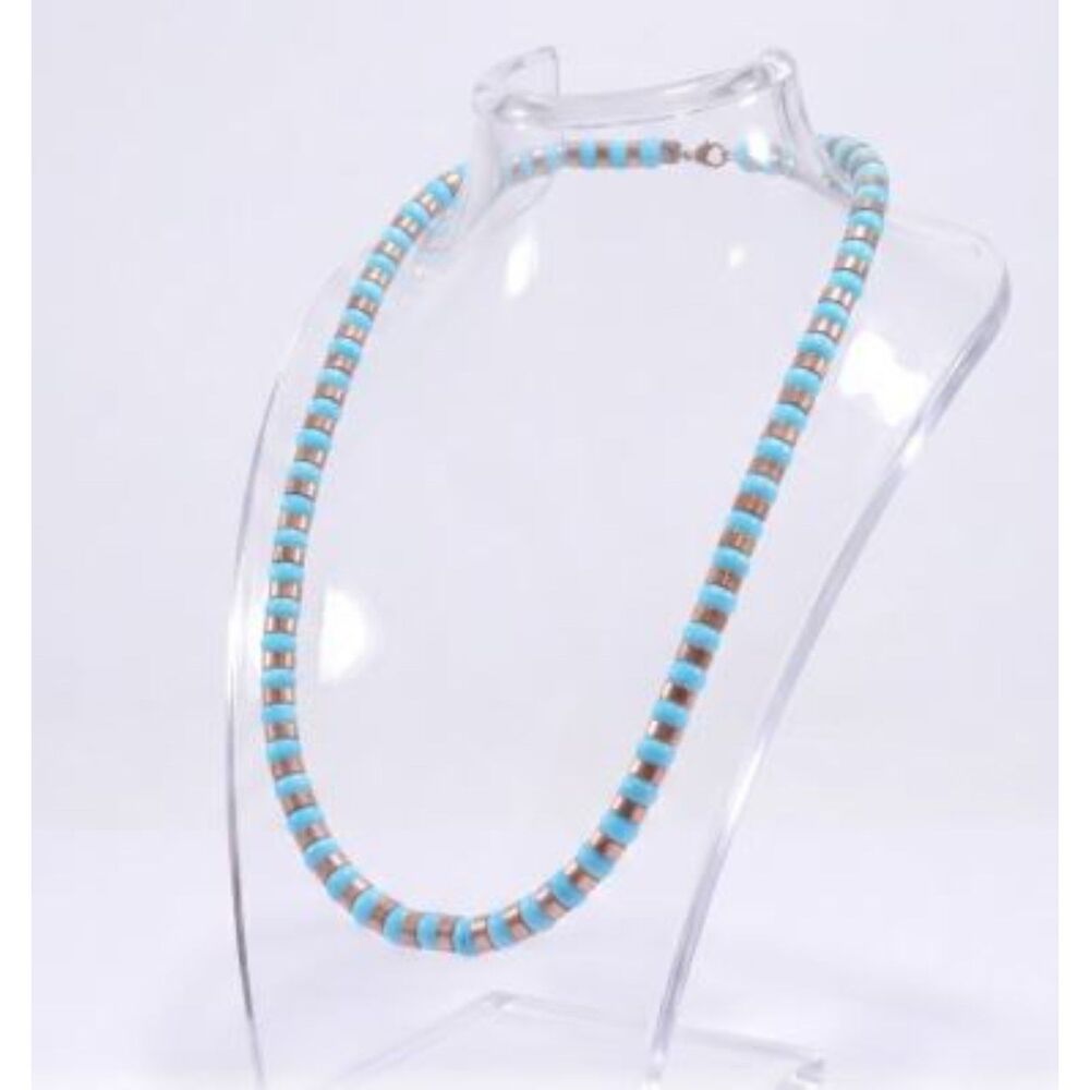 Lee Angel Neiman Marcus Glass Bead Gold Spacer Long Necklace BLUE NWT 495